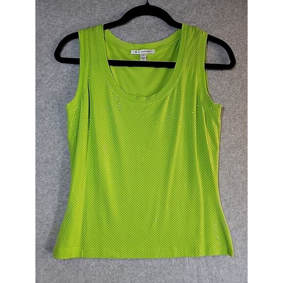 ST. JOHN Lime Green Sequined Sleeveless Scoop Neck Blouse Tank Top Women’s Small - Picture 1 of 7